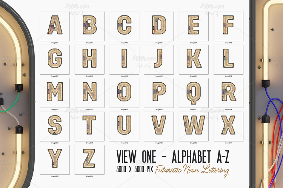حروف الفبای نئونی سه بعدی