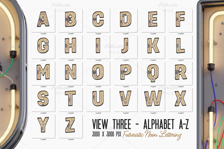 حروف الفبای نئونی سه بعدی