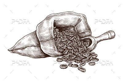 طرح دانه‌های قهوه داخل کیسه