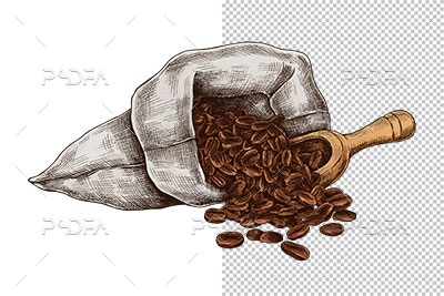 طرح دانه‌های قهوه داخل کیسه