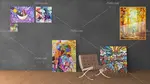 موکاپ لایه باز قاب عکس و تخته شاسی بر روی دیوار